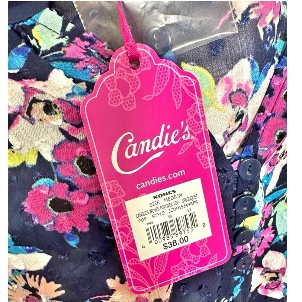 🌸NWT- Candies- Navy Floral Sheer 3/4 Sleeve Tunic- Size M - Picture 7 of 8